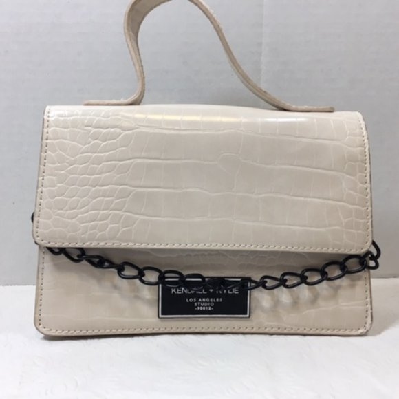 Kendall + Kylie L.A. Studio Handbag Faux Crocodile Leather w/ Chain Light Beige - Picture 2 of 7